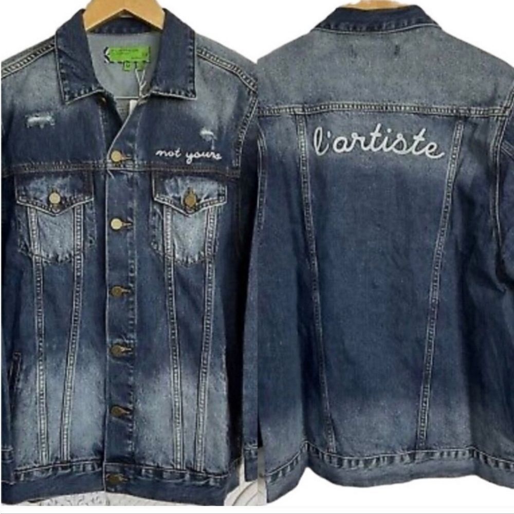 Free People x Sandrine Rose Denim Jacket Not Yours L'artiste NWT